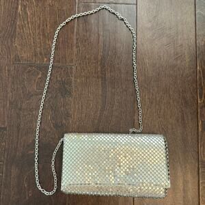 Jessica McClintock Evening Clutch purse gold silver crossbody over shoulder